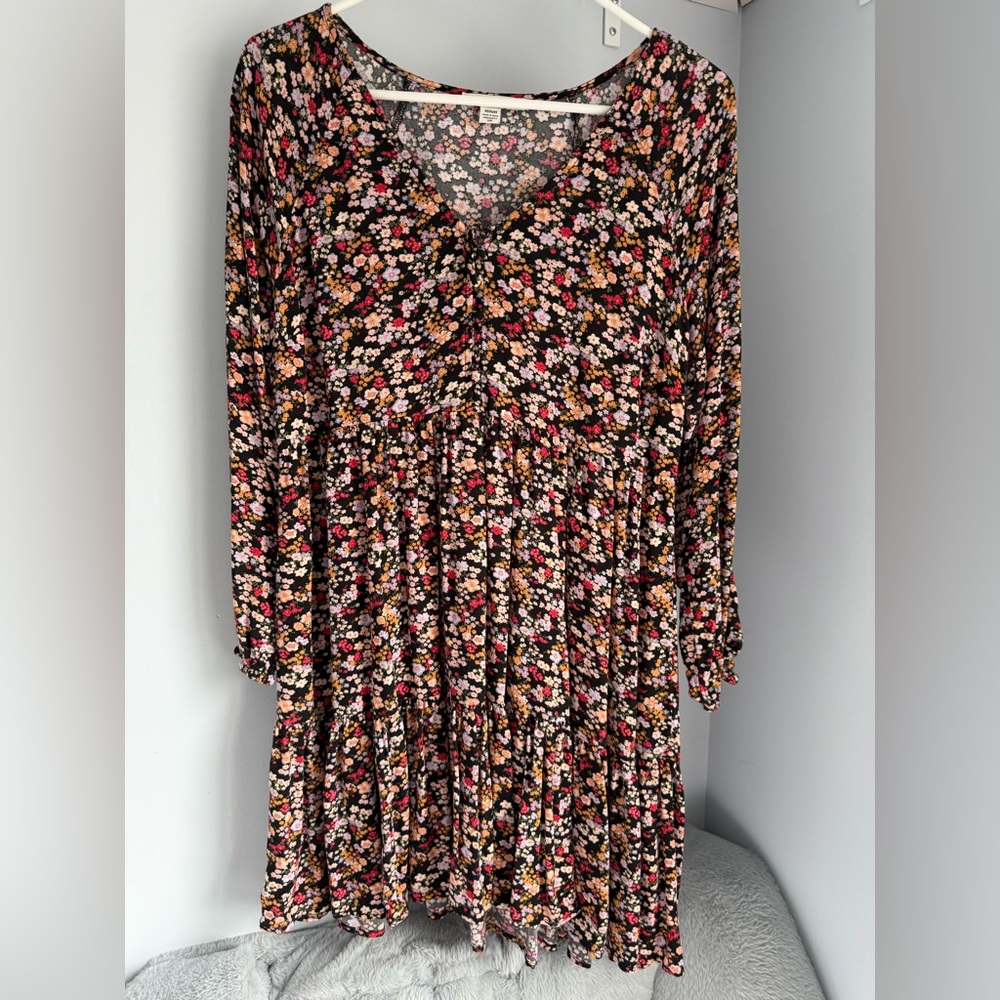 American Eagle Outfitters Brown Black Bishop Sleeve Sundress